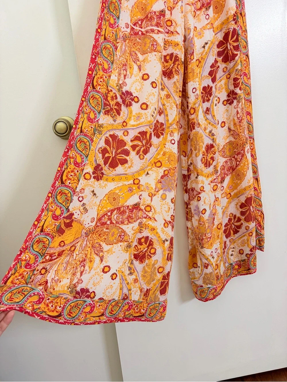 Free People Carmen Golden Gate Off Shoulder Floral Boho Wide Leg Jumpsuit XS